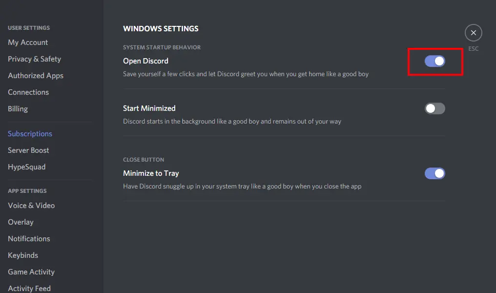 how to stop discord from opening on startup