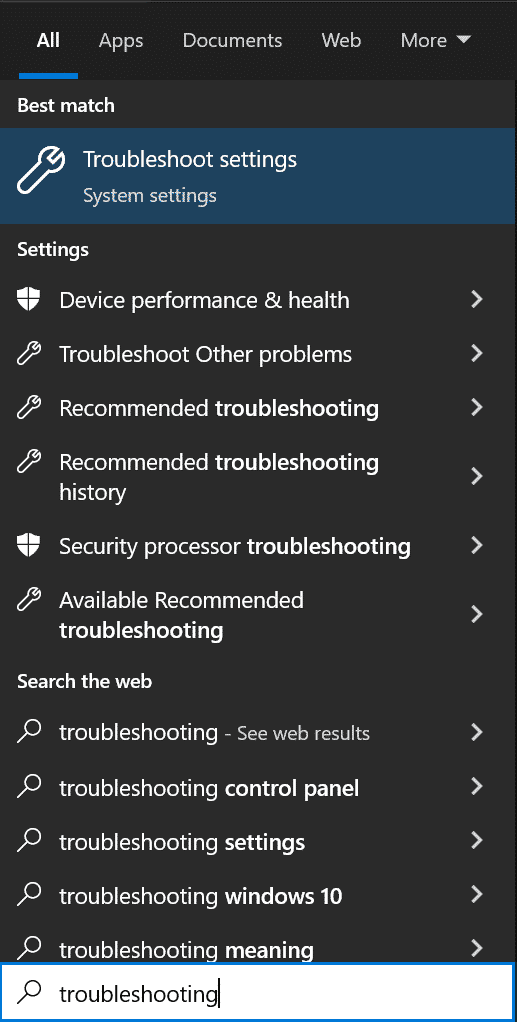 Windows troubleshoot option